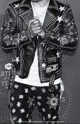 Men White and Silver Patches Studded leather jacket, Punk Fashion Pure Leather Motorcycle Brando Patches Jacket